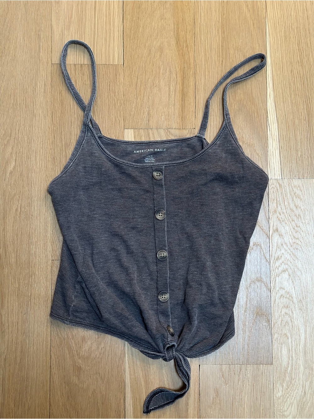 American Eagle Outfitters Women’s Gray Tie-Front Ribbed Tank Top Size Large